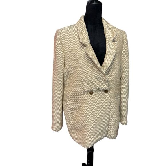 Anine Bing Herringbone Tweed Classic Blazer Tan/White Jacket XL - Picture 9 of 15